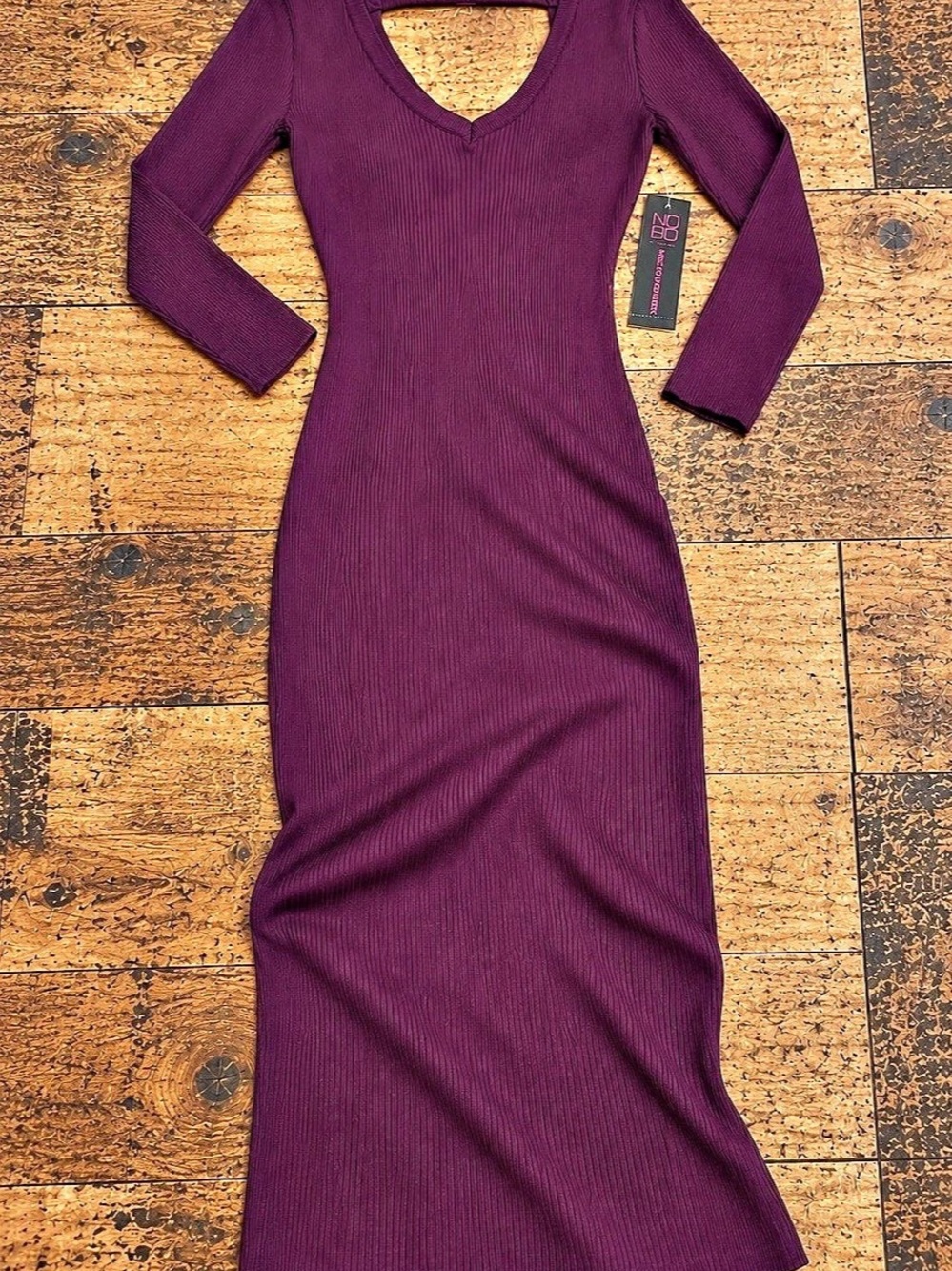 Long Sleeve Ribbed Maxi Dress in Purple NWT Size Small
